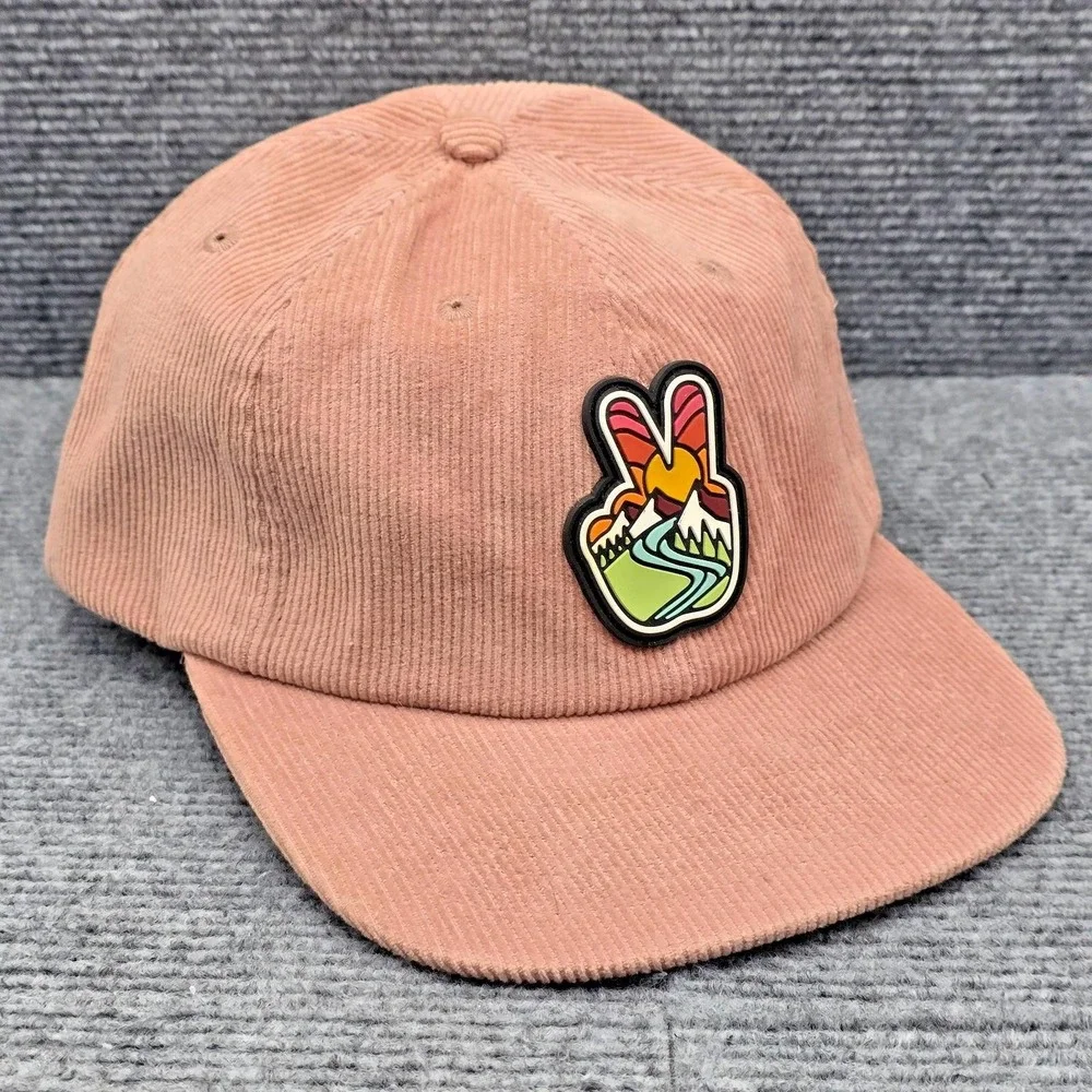Atomic Child Hat Cap Womens‎ Strap Back Pink Corduroy Peace Sign Casual Outdoors